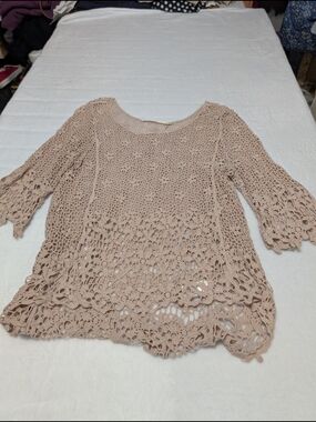 Have Open Crochet Knit Top in Blush Crochet Boho